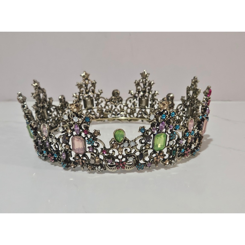 Multi Color Rhinestone Full Round Crown Tiara Pageant - Picture 3 of 11